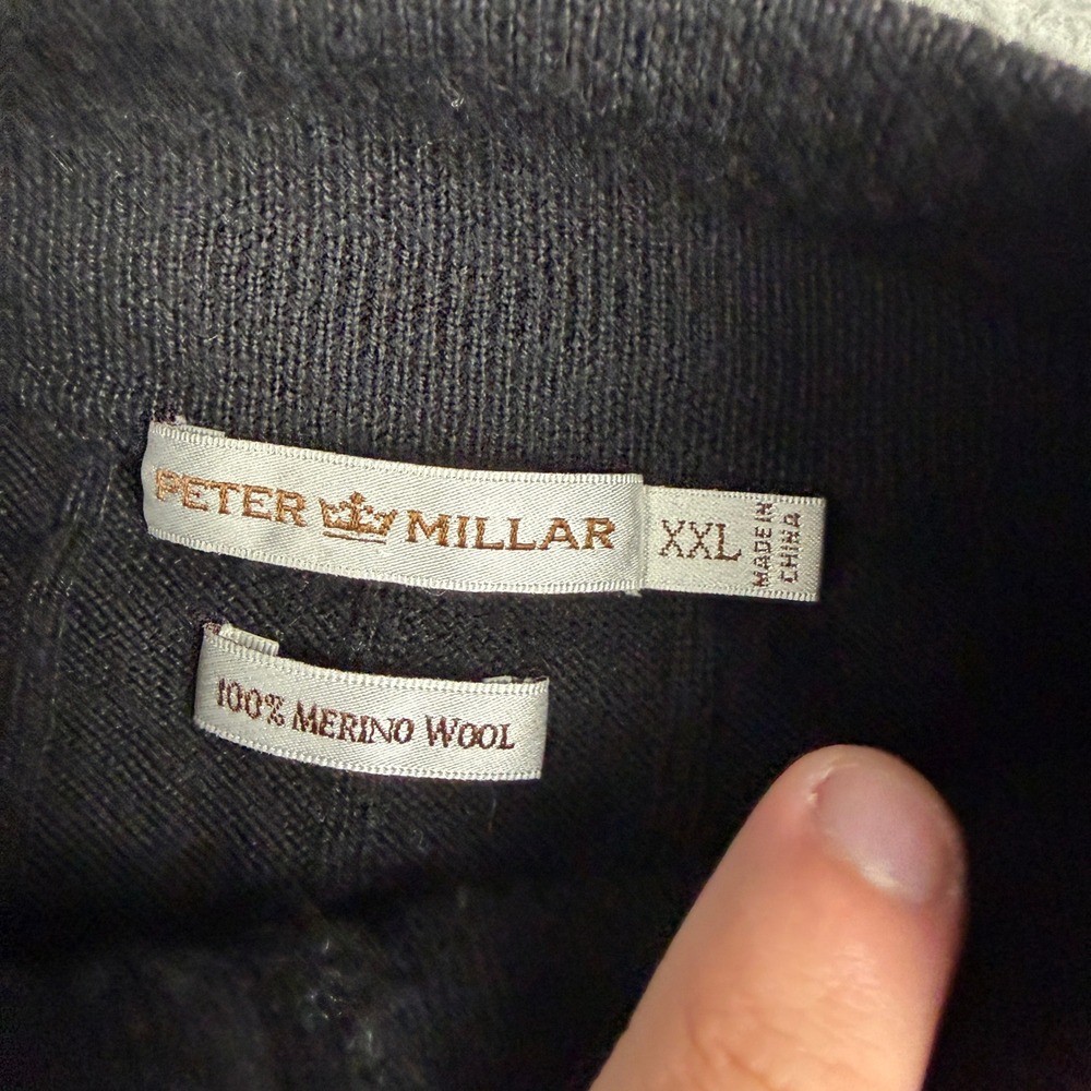 Peter Millar Sweater Mens XXL Black 100% Merino Wool 1/4 Zip Ribbed Knit - Picture 6 of 12